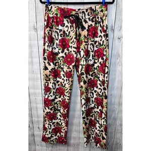 Womens Leopard Floral Print Lounge Pants Elastic Waist Drawstring Pockets
